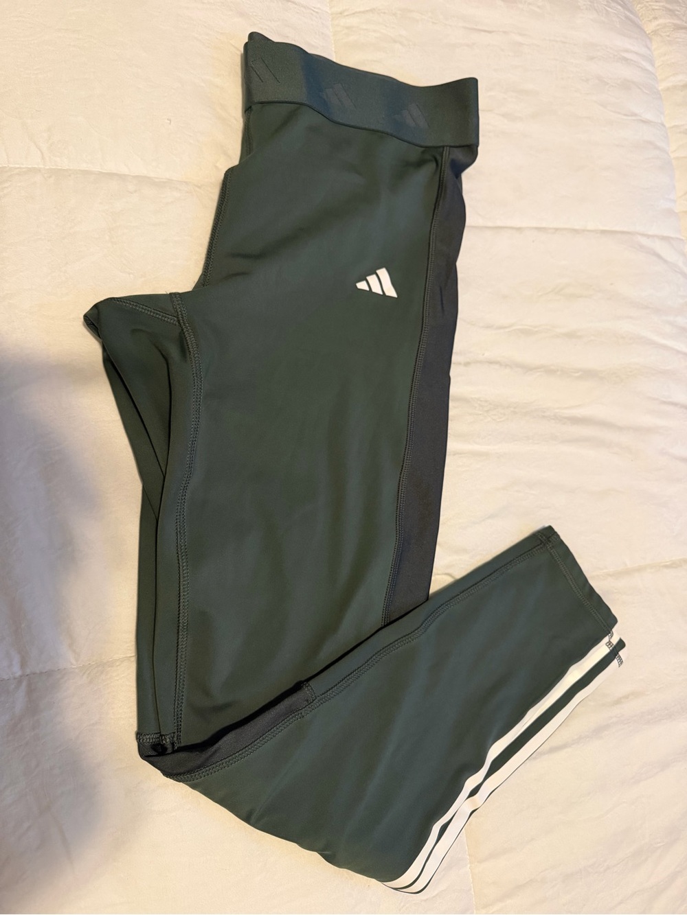 adidas Dark Green Girls' Athletic Leggings with White Logos